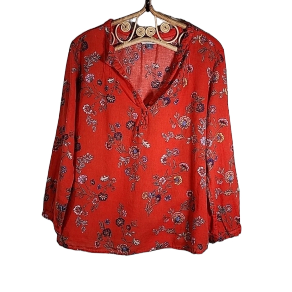 ⭐️Old Navy linen blend deep orange floral top size XL